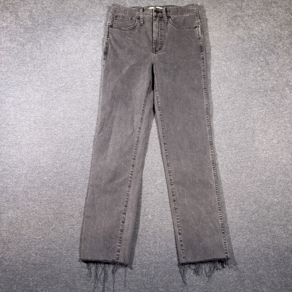 Madewell Stovepipe Jeans Women 26 Gray High Rise Raw Hem‎ Straight Leg Denim